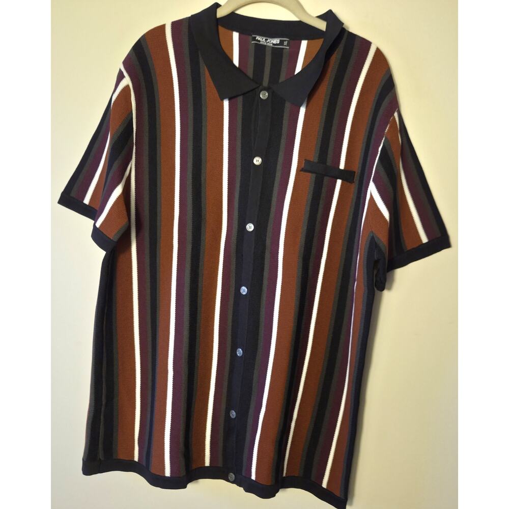 Paul Jones Striped Button Up Short Sleeve Bowling Shirt Mens Size XL Easy Care